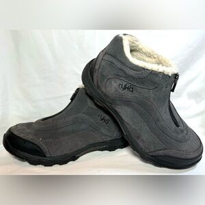 RYKA WOMENS Gray Suede, Fleece Lined, Front Zip, Low Ankle Boots Size 8W
